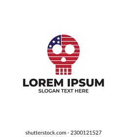 Skull icon illustration, funny skull silhouette with american flag color isolated on white background