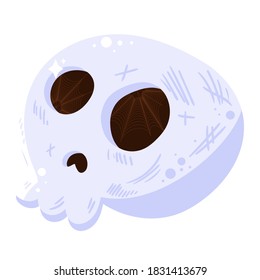 Skull icon isolated, symbol for Halloween holiday on white background. Scary skeleton, death sign for Halloween celebration. Cartoon vector illustration