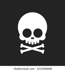 Skull icon. Skull logo design template. Skull with bones. Jolly Roger. Emblem pattern on isolated background. Print on t-shirt graphics. Vector illustration