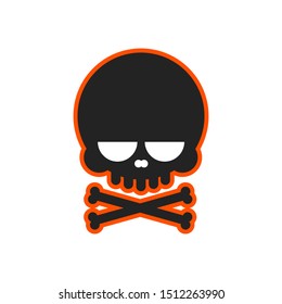 Skull icon. Skull logo design template. Skull with bones. Jolly Roger. Emblem pattern on isolated background. Print on t-shirt graphics. Vector illustration