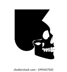 Skull icon logo with Mohawk, side view. Punk rock 80's black silhouette. Vector Illustration 