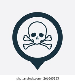 skull icon map pin on white background
