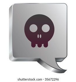 Skull icon on stainless steel modern industrial voice bubble icon suitable for use as a website accent, on promotional materials, or in advertisements.