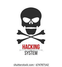 Skull icon on white background. The hacker hacked the system. Cyber crime. Web programming. Icon in a flat style. Vector illustration