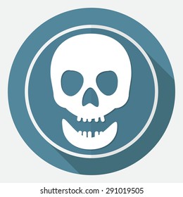Skull icon on white circle with a long shadow