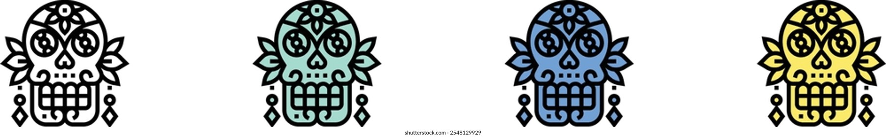 skull icon. Outline, Green, Blue and Yellow Style Design Isolated On White Background