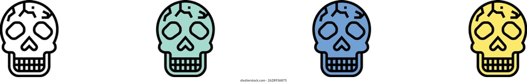 skull icon. Outline, Green, Blue and Yellow Style Design Isolated On White Background