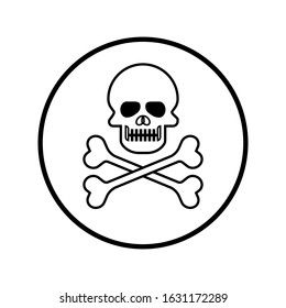 Skull Icon. Poison Sign. Pirates Symbol. Warning Emblem or Sticker,  Attention Signage - Vector.
