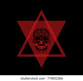 Skull icon red color in triangle