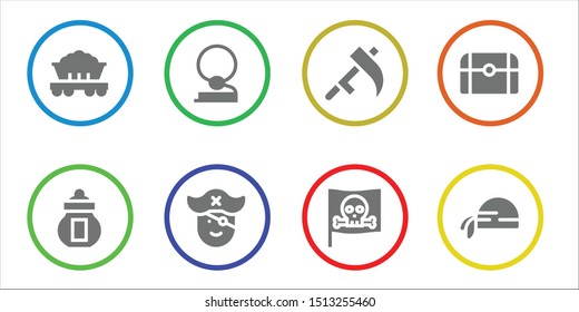 skull icon set. 8 filled skull icons.  Collection Of - Wagon, Ossuary, Cowboy, Pirate, Scythe, Treasure, Pirate scarf icons