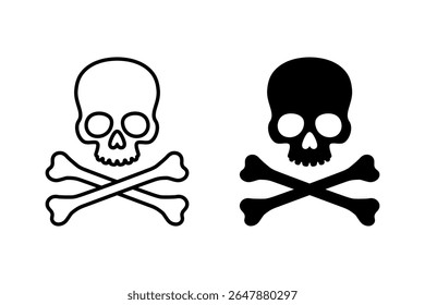 Skull icon set. Crossbones and skull icons. Roger symbol. Pirate scull icon. Vector illustration