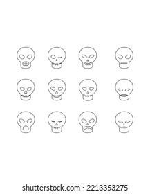 Skull icon set in flat style. Skull icon set vector isolated on white background. Perfect for coloring book, textiles, icon, web, painting, books, t-shirt print.