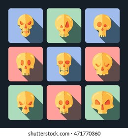 Skull icon set in a flat style. Halloween collection.