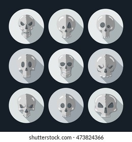 Skull icon set in a flat style. Halloween collection.