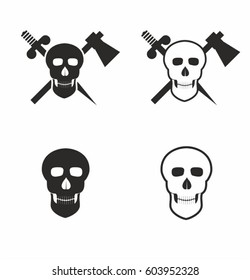Skull icon set in flat style on white background vector illustration