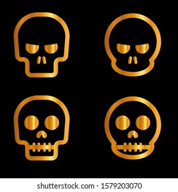 Skull icon set golden, vector. EPS 10