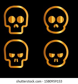 Skull icon set golden, vector. EPS 10