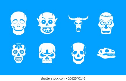 Skull icon set. Simple set of skull vector icons for web design isolated on blue background