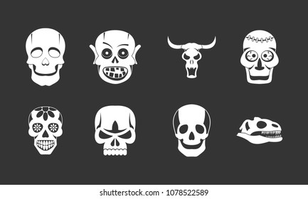 Skull icon set vector white isolated on grey background 