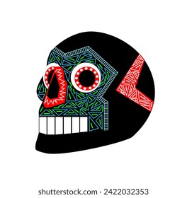Skull icon side view for fashion design, black color. Day of the dead and Halloween background. 