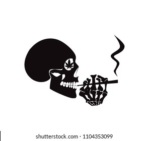 Skull icon smoking Marijuana background 