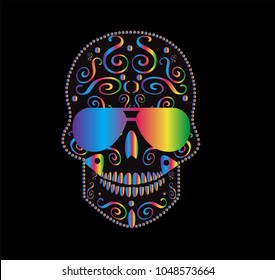 Skull icon with sunglasses rainbow color, vector illustration