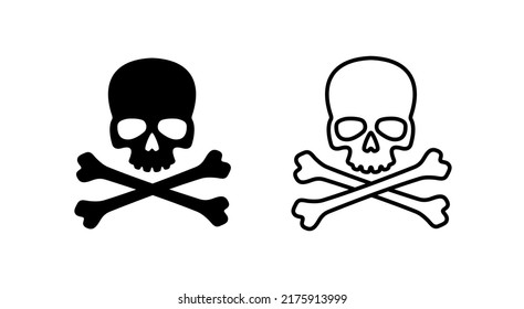 Skull icon. Symbol of poison and danger. Pirate flag attribute. Isolated vector illustration on white background.