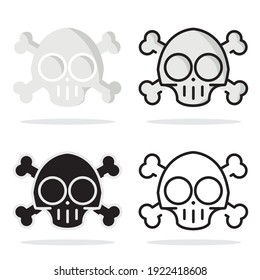Diseño del vector de icono de cráneo en contorno, línea delgada, relleno y plano con sombra