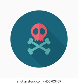 Skull icon , Vector flat long shadow design. 