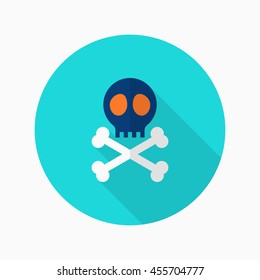 Skull icon , Vector flat long shadow design.