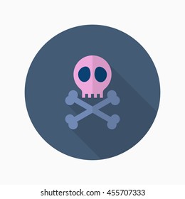 Skull icon , Vector flat long shadow design.