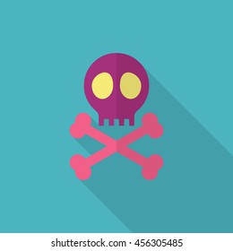 Skull icon , Vector flat long shadow design.