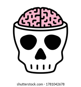 skull icon vector Halloween brain logo pirate symbol bone ghost head cartoon character illustration doodle design