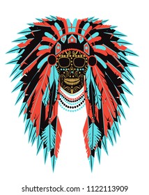 Skull icon wearing American Indian war bonnet 