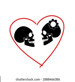 Skull icon wedding couple background in heart