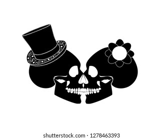 Skull Icon Wedding Couple In Love Background 