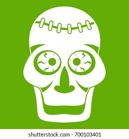 Skull icon white isolated on green background. Vector illustration