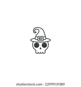 skull icon with witch hat black color