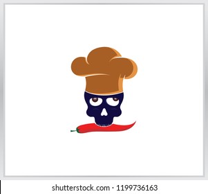 Skull icon.chef with chili. chef hat icon