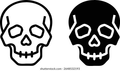Skull Icons – Black and White Minimal Human Head Bone Vector Illustration