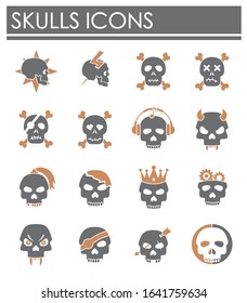 Skull icons set on background for graphic and web design. Creative illustration concept symbol for web or mobile app.