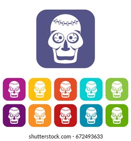 Skull icons set vector illustration in flat style In colors red, blue, green and other
