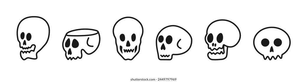 Skull icons set. Vector outline illustration.