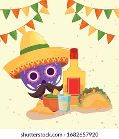 skull and icons traditional of cinco de mayo vector illustration design