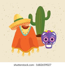 skull and icons traditional of cinco de mayo vector illustration design