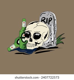 skull illustration about the dangers of drinking alcohol