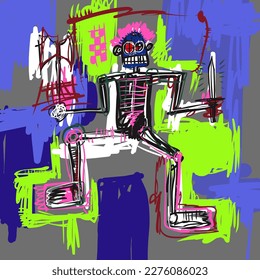 Skull illustration abstract art. vector doodle drawing and painting 3
