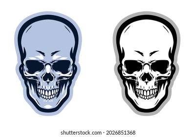 skull illustration with alternate black and white
