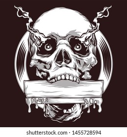 Skull illustration bites a squeegee