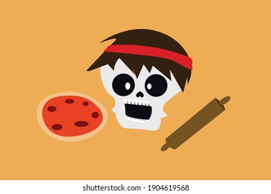 Skull Illustration with Bread Grinder